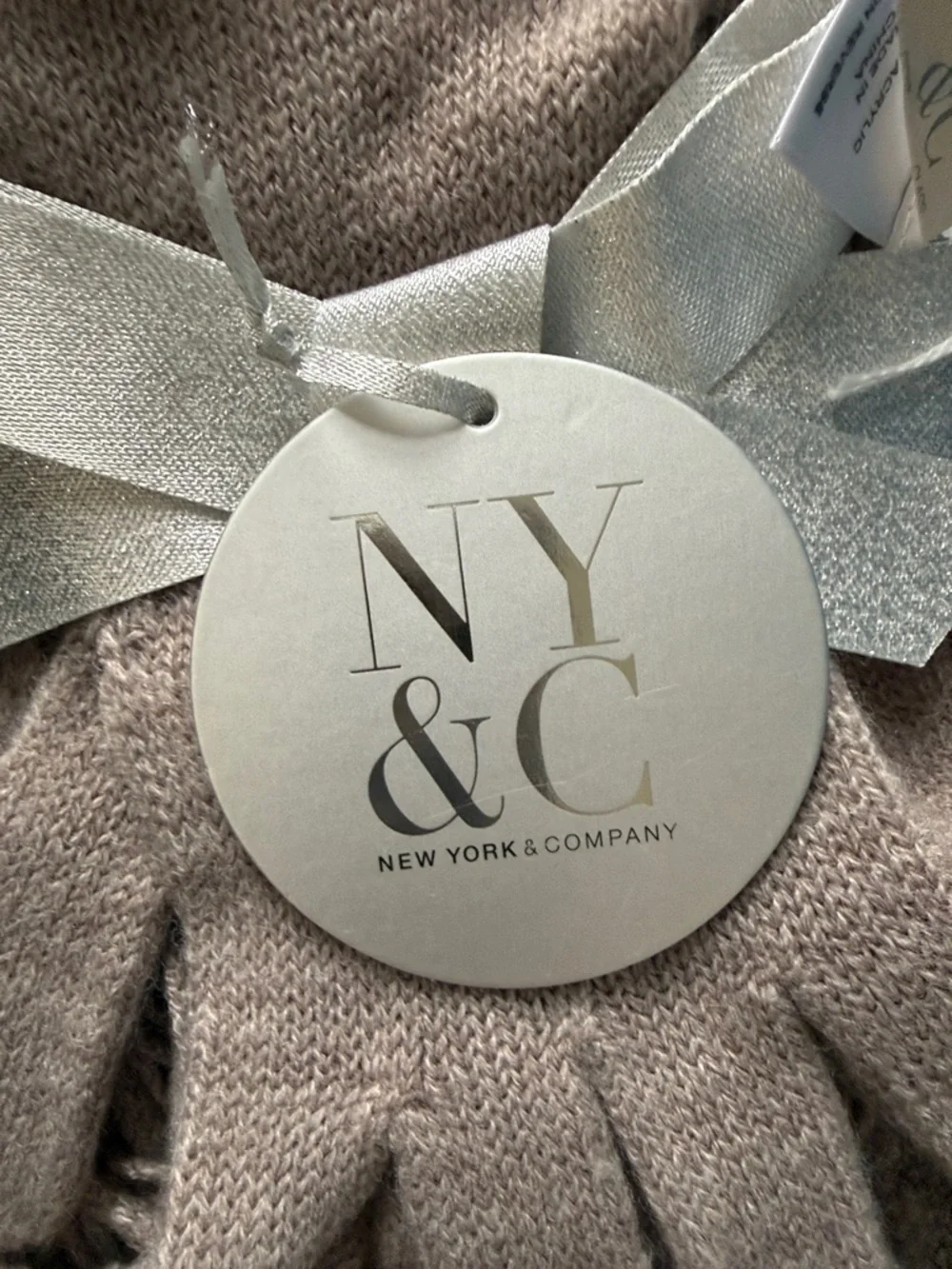 New York & Company Taupe Knit Scarf and Glove Set